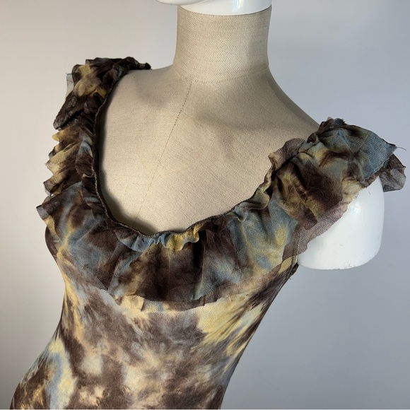 Guess Ruffled Tie-Dye Tank Top in Brown and Blue M - Picture 4 of 8
